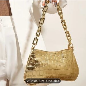 Gold Chain Strap Croc-Embossed Shoulder Bag